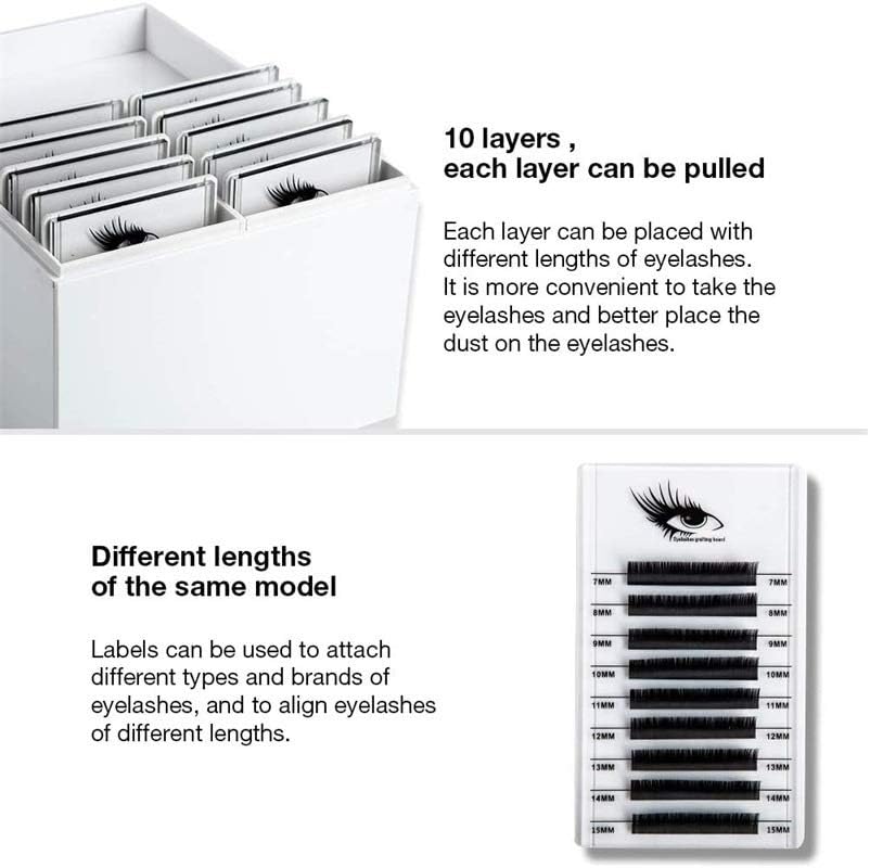 Kogen, 2pcs,10 Layers Acrylic Eyelash Storage Box,with 10 Pallets,Stainless Steel Tweezers for Eyelash Extensions,Eyelashes Holder Case Grafting, Eyelash Box Extension Tool
