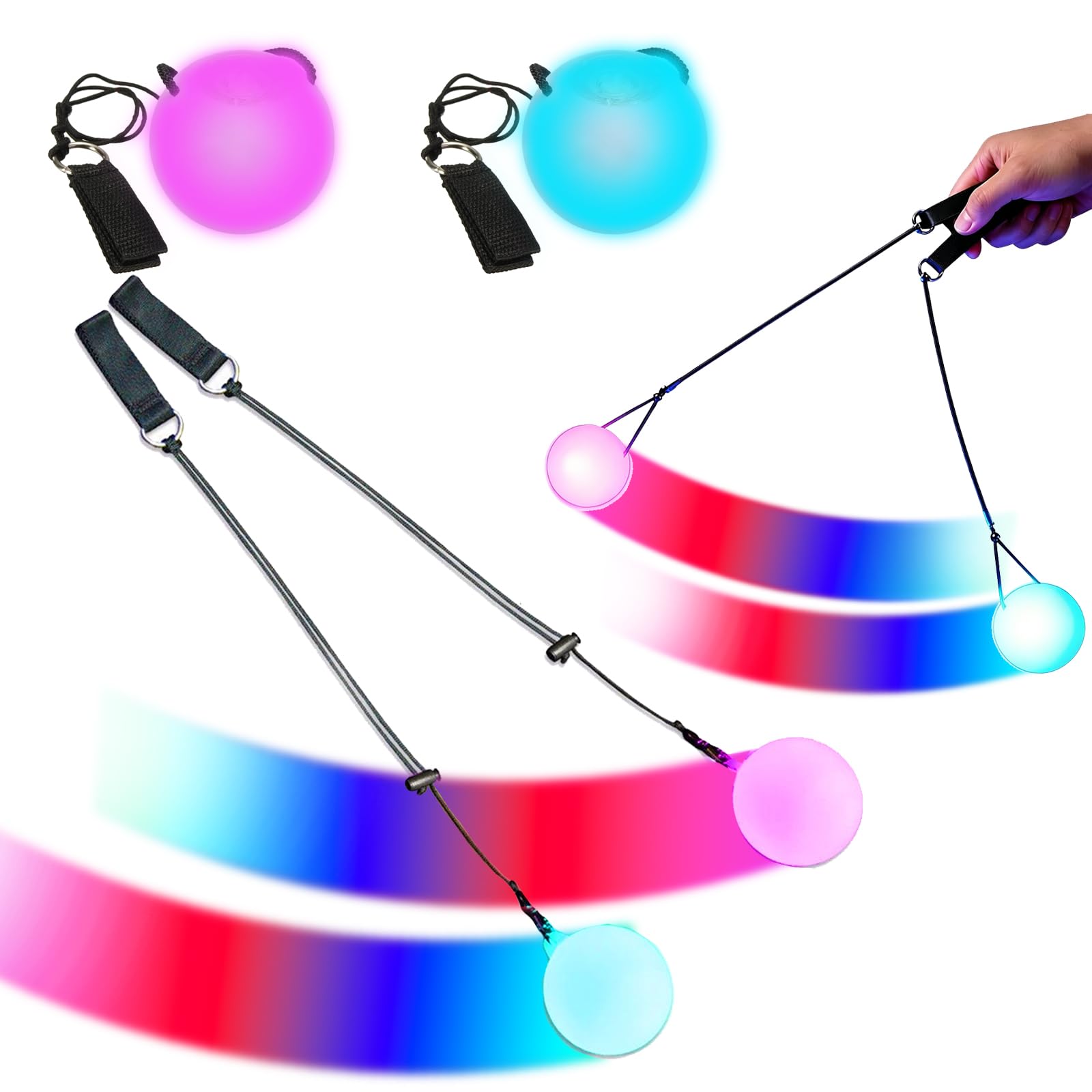 BIZOI 2 Pcs LED Poi Balls, LED POI Spinning Balls with 7 Stunning Color Effects & Patterns, Luminous Poi Juggling Ball or Beginners and Professionals, Glow in the Dark, for Dancing Camping Lights Show