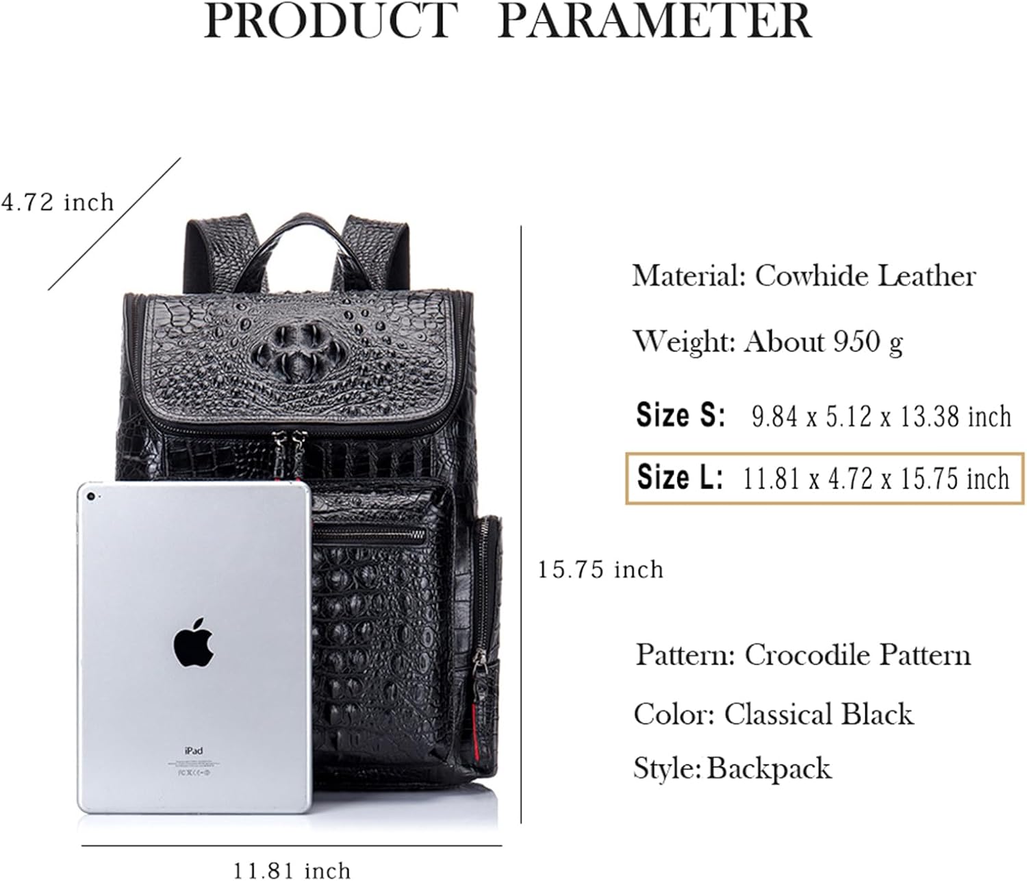 boshiho Real Leather Laptop Backpack Fashion Travel Bag Daypack for Men, Crocodile Pattern (L) - Image 4