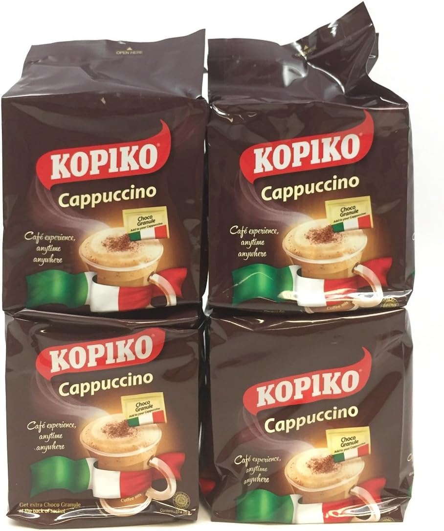 Kopiko 4 Cappuccino with Choco Grabules Instant Coffee (4 pack x 10 sachets)