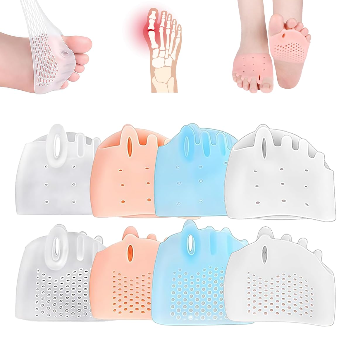 Silicone Toe Separators – Bunion Relief & Toe Correction, Unisex 4-Pairs for Yoga, Dance, Travel (4 Colors)