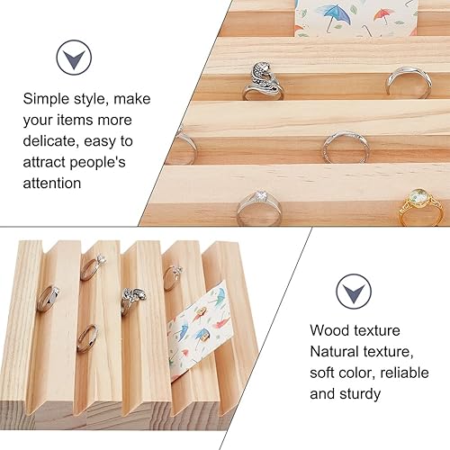 Miniatura 4 de NBEADS Soporte de exhibición de aretes de madera, 5 ranuras para joyas y anillos, soporte para tarjetas de madera, soporte para tarjetas de visita