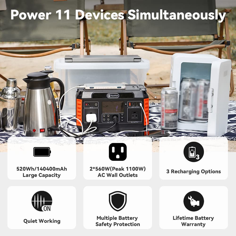 Centrale elettrica Portatile, Alimentatore per accumulo di energia Mobile per Esterni ad Alta Potenza da 500 W con Alimentazione simultanea di 11 dispositivi, per Viaggi in Camper all'aperto