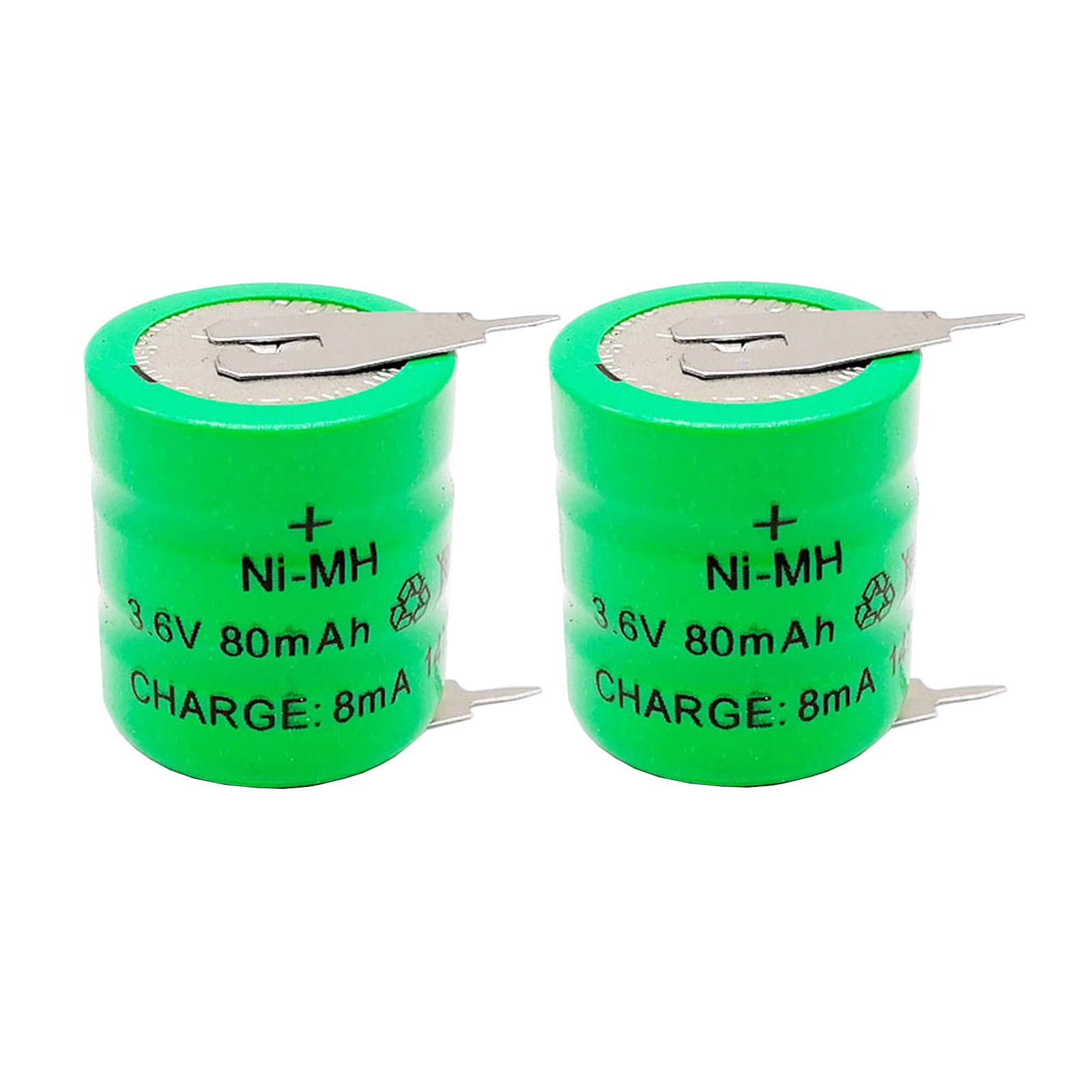 Hoorae 2 PCS 3.6V 80mAH Ni-MH Battery Rechargeable with 2 Pins/Tabs for Meter Alarm