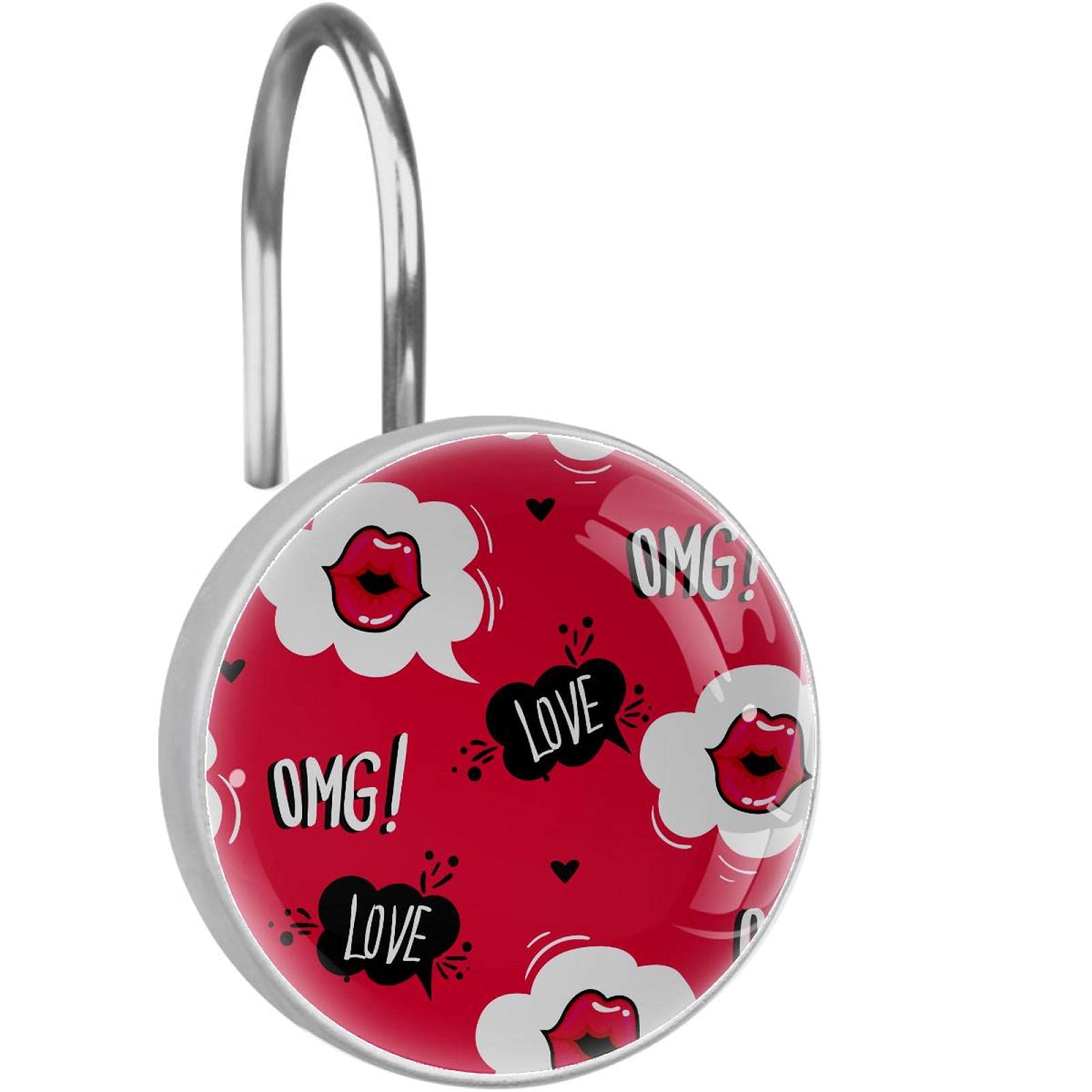 Crochets pour rideau de douche acier inoxydable anneaux salle de bain design rouge Love Cloud