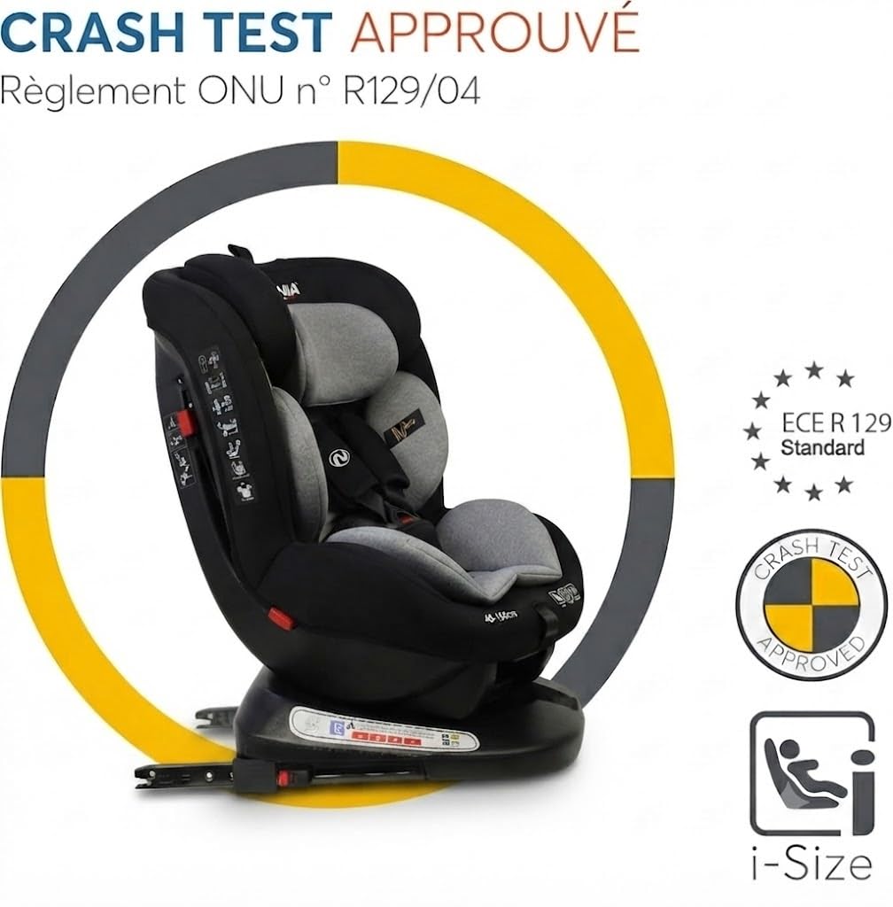 Nania - Obracany fotel samochodowy Phoenix o 360° - Rozmiar I 40-150 cm - Możliwość zmiany od urodzenia do ok. 12 lat - Grupa 0+/1/2/3 - Mocowanie ISOFIX - Ochraniacze boczne