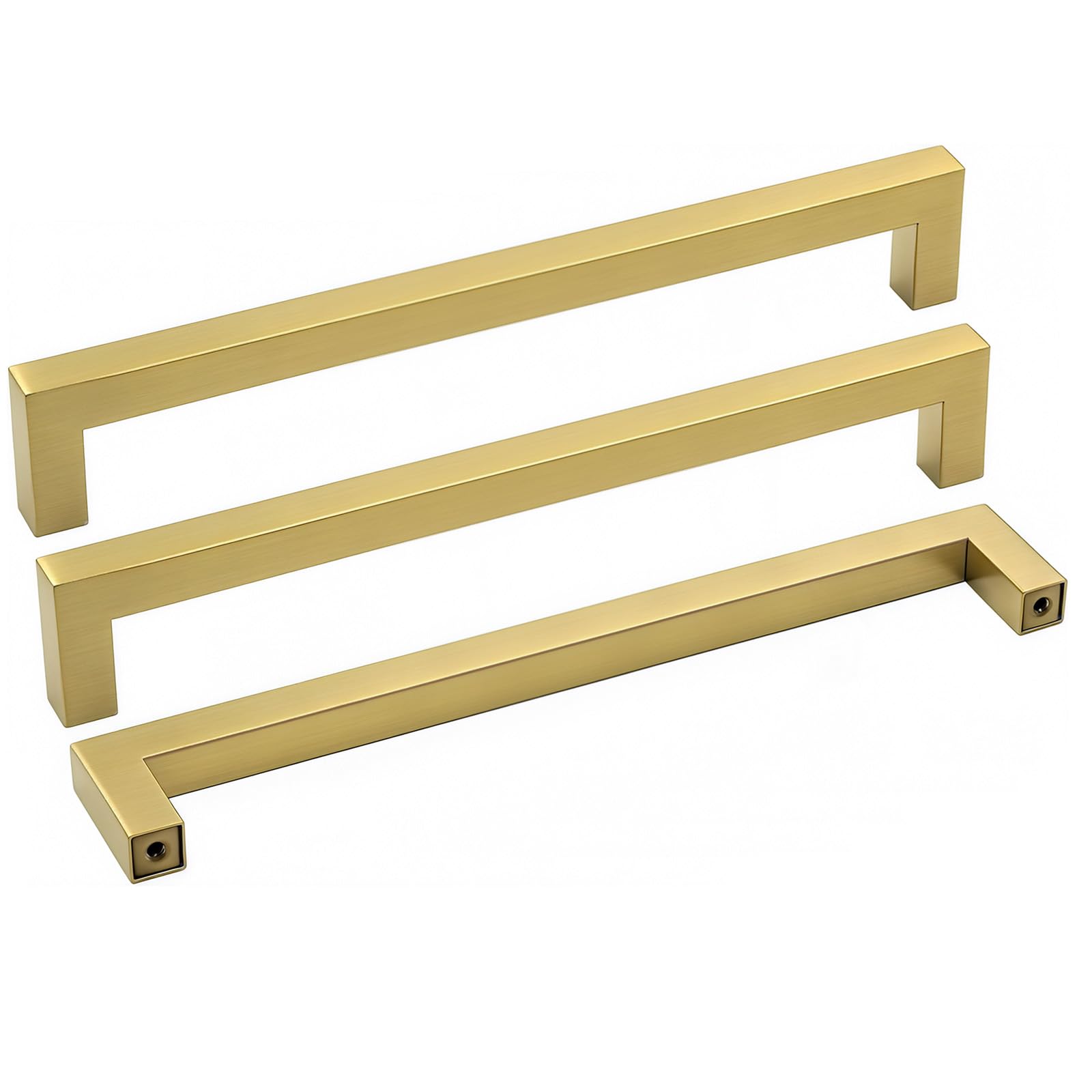 Goldenwarm 10 Pack Brushed Brass Cabinet Handles Kitchen Drawer Handles Modern Gold Bathroom Cabinet Handles 192mm Hole Centers Square Cupboard Door Handle — image 1