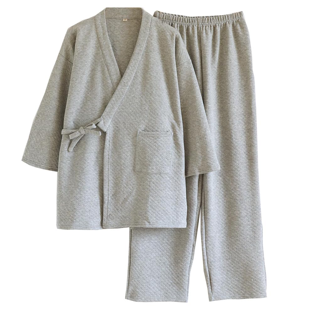 FANCYPUMPKIN Hombres Grueso Kimono Conjunto cálido Estilo japonés Ropa de Dormir