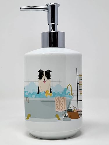 Caroline's Treasures WDK5815SOAP - Dispensador de jabón de cerámica para baño, color blanco y negro, dispensador de jabón de mano, dispensador de