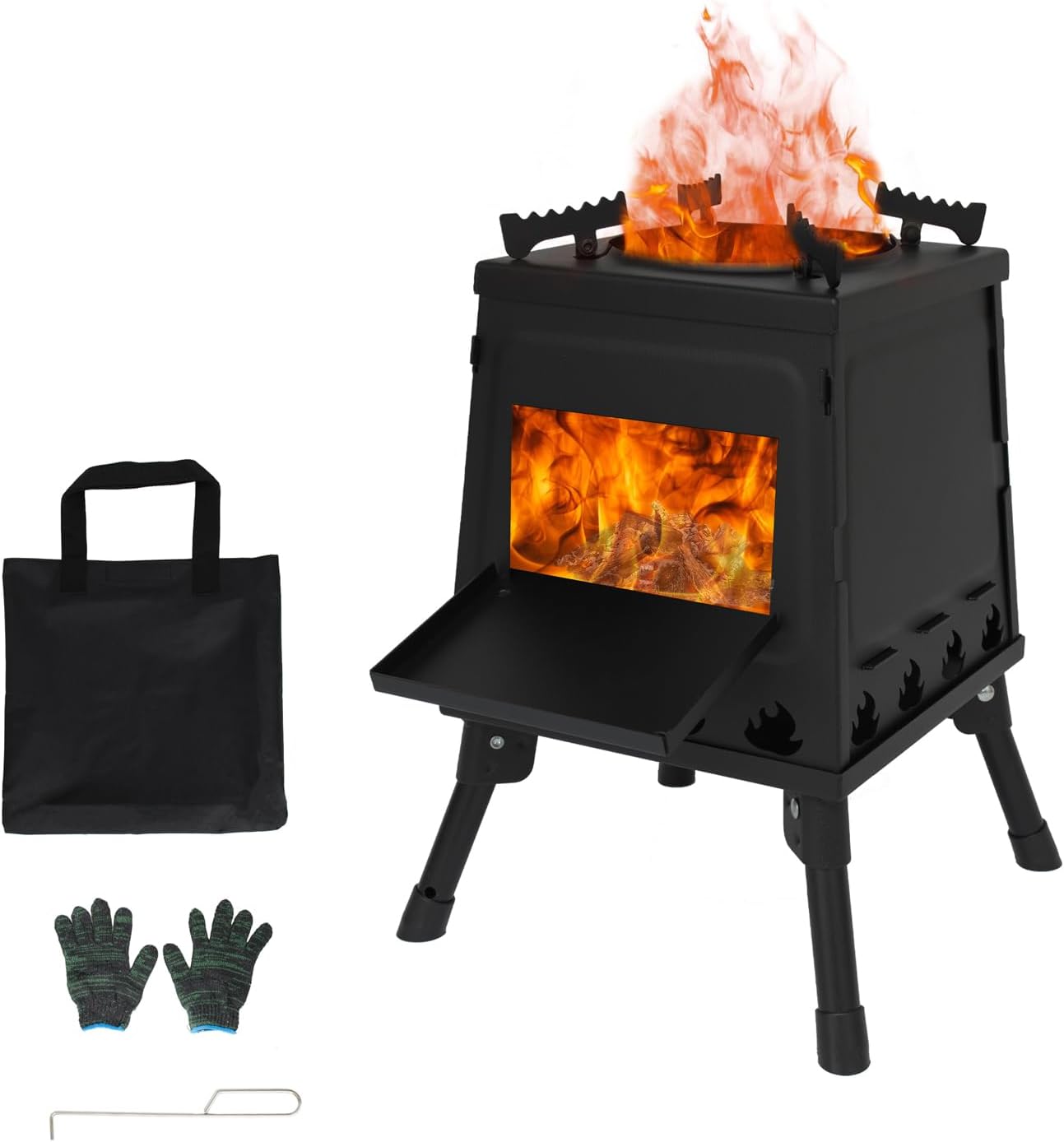 Wood Burning Stove, Portable Camping Wood Stove, Backpacking Folding Tent Heater, Small Outdoor Camp Stove with Carrying Bag, for Cooking Heating Picnic hiking BBQ Travel RV
