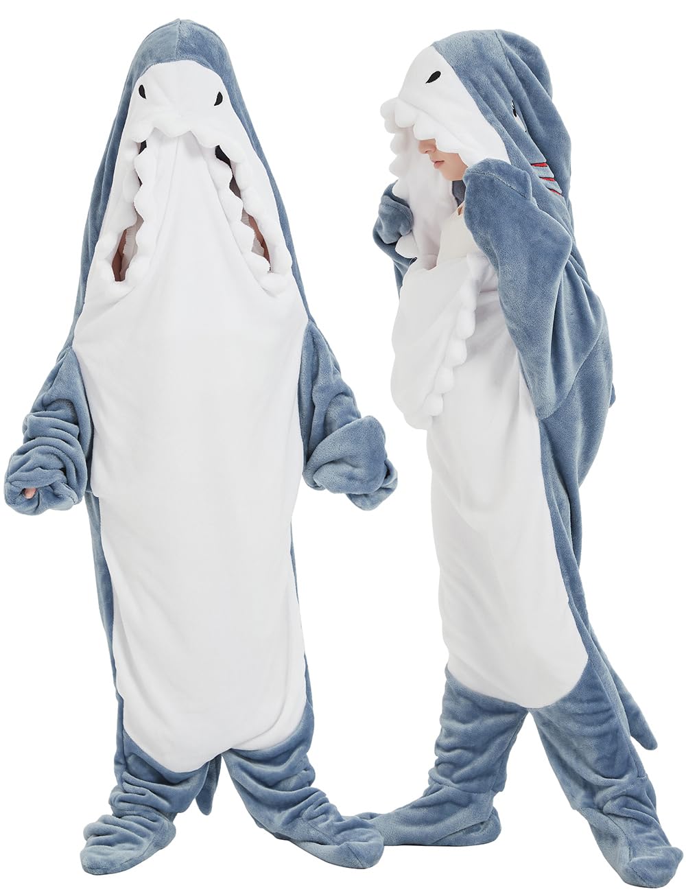 NAFLEAP Wearable Blanket Hoodie kids Shark Dinosaur Onesie Costume Gifts for Girls, Shark blue, 140