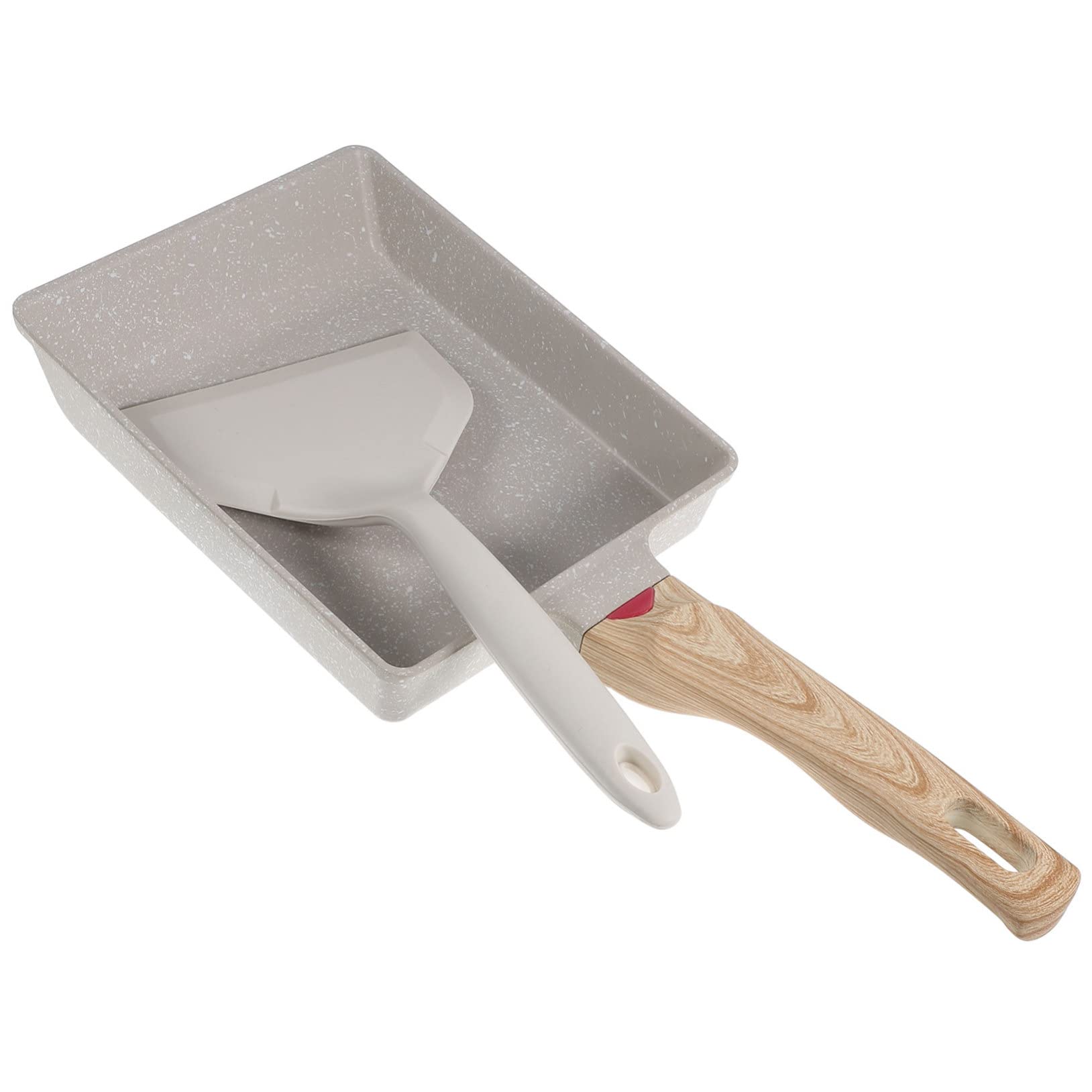 Healifty 1Set Non Stick Egg Pan Ergonomic Handle Frying Pan for Breakfast Japanese Omelette Pan with Spatula for Home Kitchen Restaurant Cooking