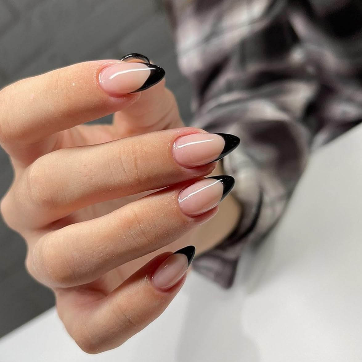 KQueenest 30 Pcs Black French Tip False Nails Short Medium Almond, French Tip False Nails Short Stiletto - Image 3