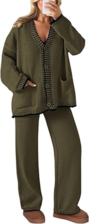 PRETTYGARDEN Lounge Sets for Women Fall 2025 Loungewear 2 Piece Outfits Cardigan Sweaters Track Suit Matching Winter Clothing