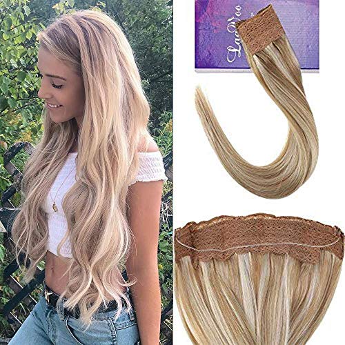 LaaVoo 14" Highlight Flip on Remy Human Hair Extensions Piano Color Ash Blonde Mixed Color Light Blonde Halo on Hair Extension 80g 11inch Width