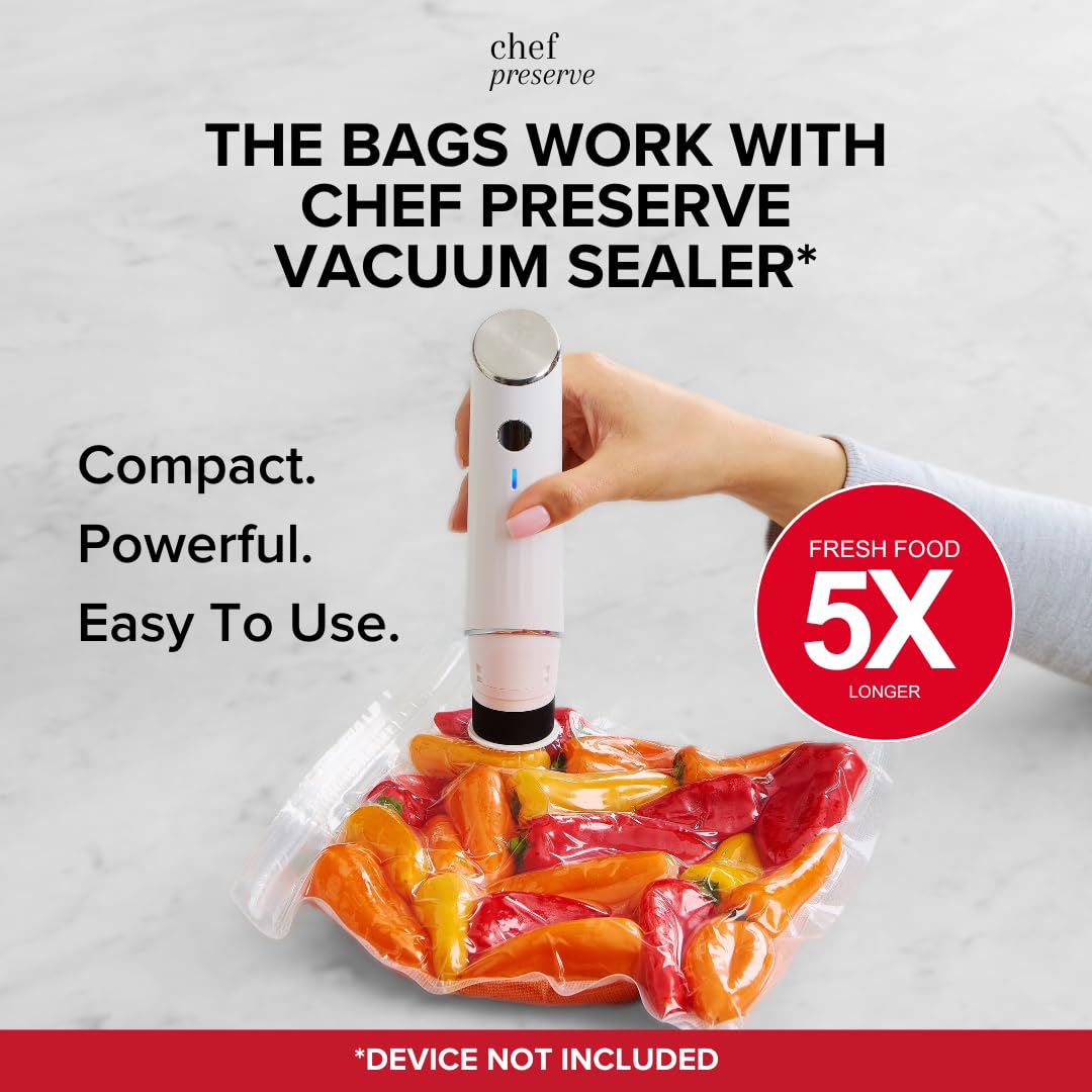 Chef Preserve Compact Vacuum Sealer for Food (Vacuum Sealer Machine + 30 Reusable Vacuum Bags) Powerful Handheld Vacuum Sealer Machine, Seal Meal Saver, Portable Food Sealer, view 11