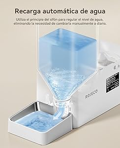 Rojeco 36Cups/8.5L Pet Automatic Cat Feeder and Gravity Water Dispenser,Stainless Steel Bowls 2-in-1 Set Large Capacity 5L Food Feeder and 3.5L Water Fountain for Cats,Pets,Small Dogs,Puppies,Kittens