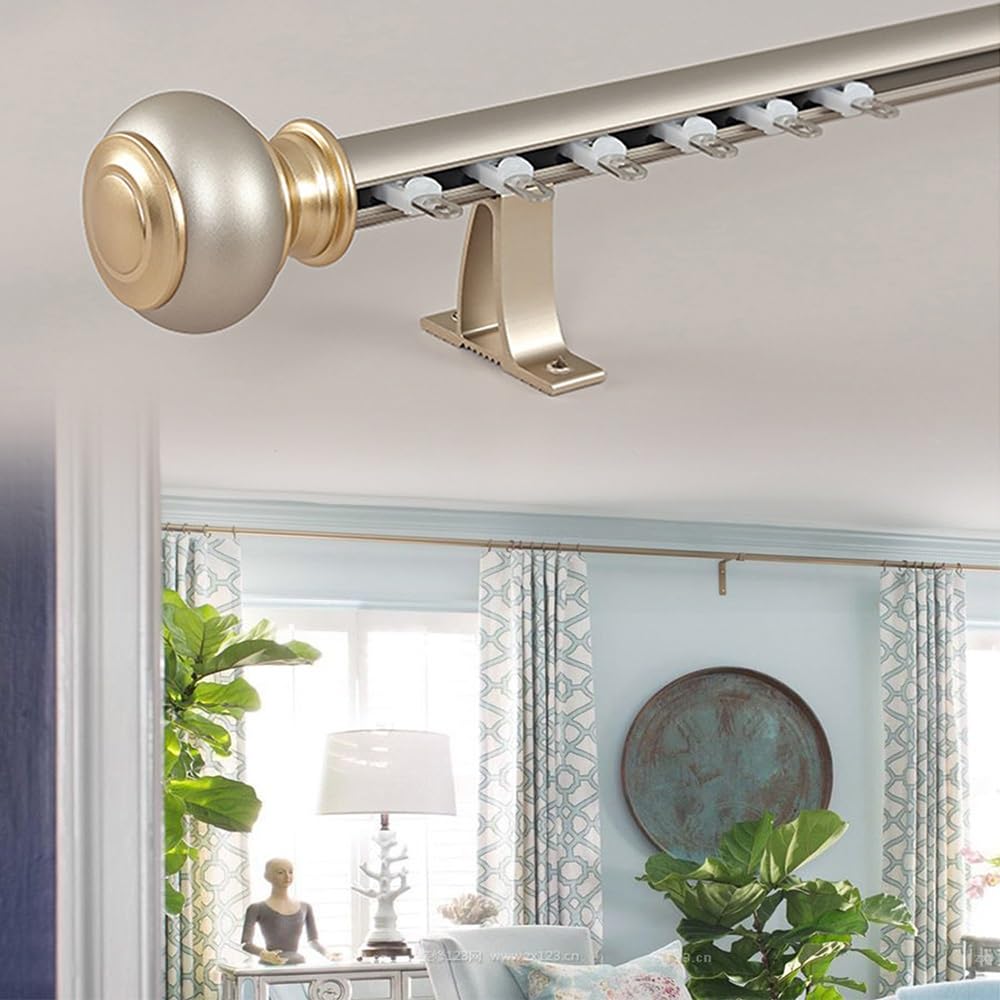 Riel de cortina deslizante de aluminio de 400 cm, barra de cortina de 1 carril para sala de estar, dormitorio y balcón, montaje en pared, fácil instalación, azul (280 cm)