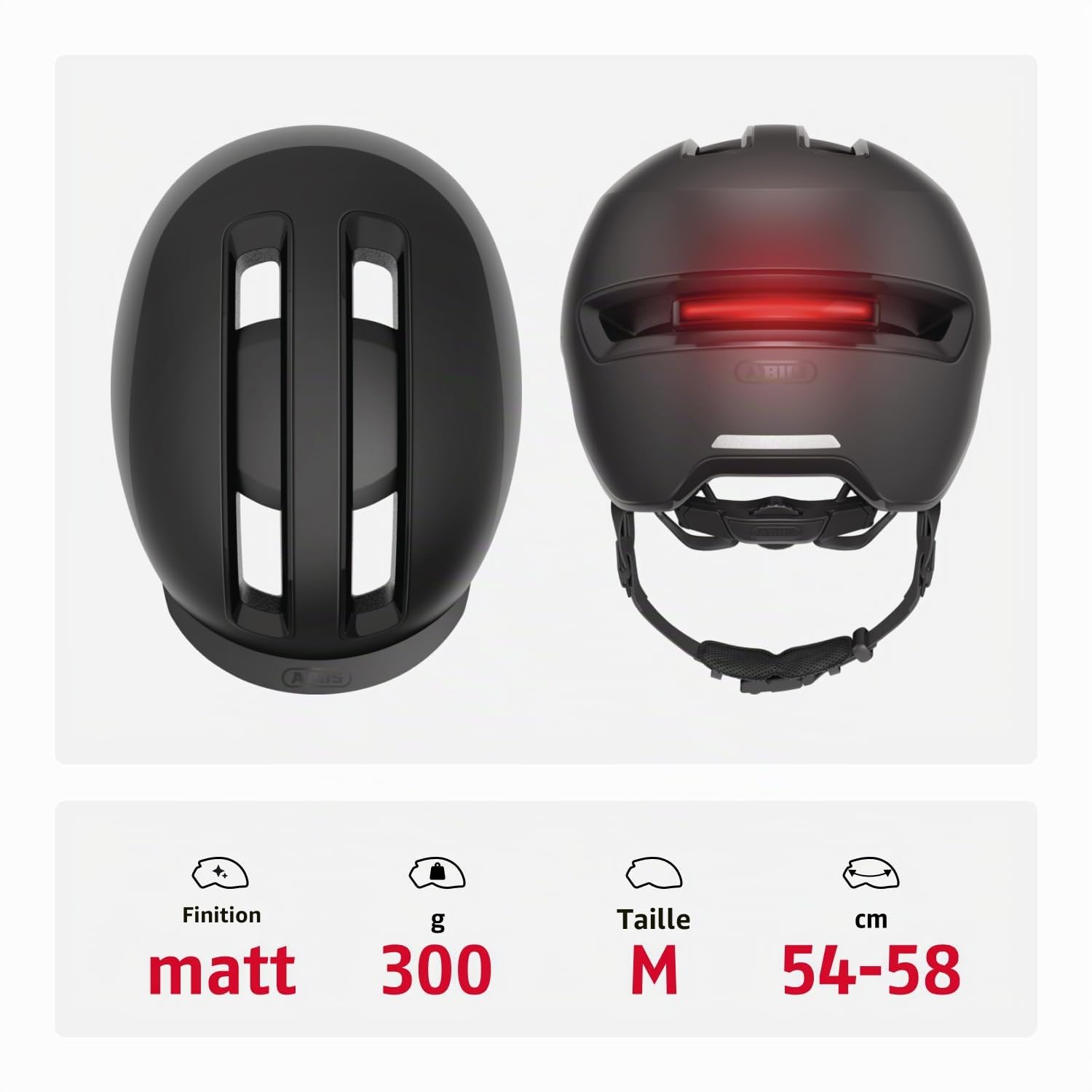 ABUS Urban Helm HUD-Y Casque de Vélo LED Arrière Magnétique Rechargeable Fermeture Magnétique