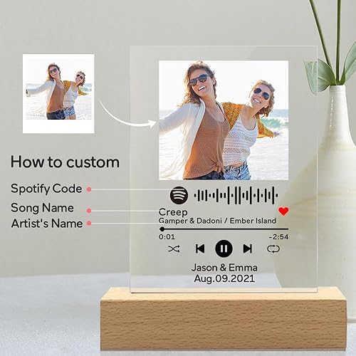 Miniatura 5 de VEELU Placa personalizada de Spotify  Canción acrílica personalizada con foto  Regalos de San Valentín para ella  Canción favorita y regalos de