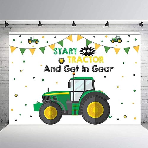 MEHOFOTO - Telón de fondo para fiesta de cumpleaños de tractor, accesorios para niños, feliz primer cumpleaños, arranque de tractor y ponerlo en