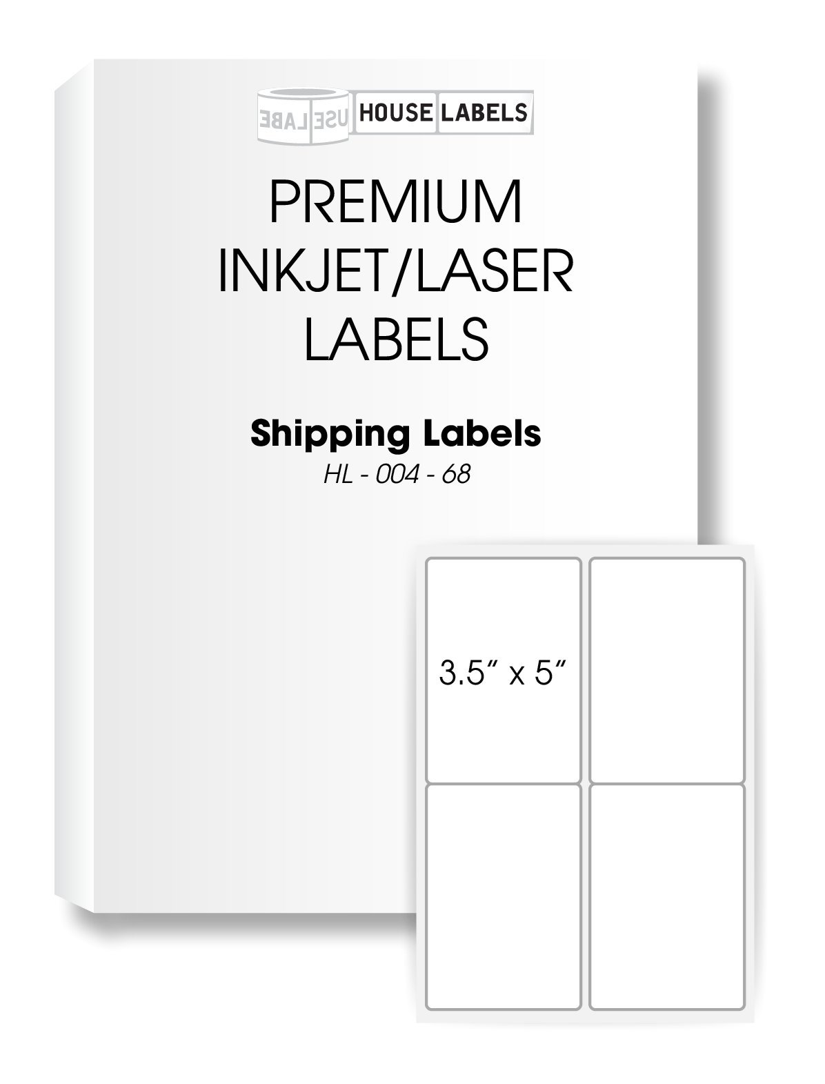 HOUSELABELS 4-up Shipping Labels (3-1/2" x 5") for Laser and Inkjet Printers, 200 Sheets