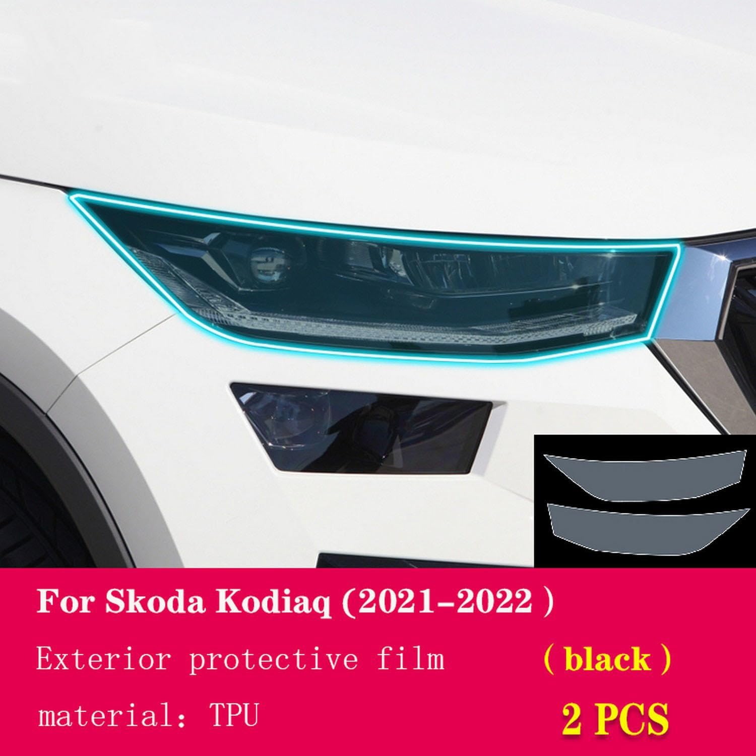 JCAKES Car Exterior PPF Protective Film Headlamp Scratch Protection TPU Transparent Film Smoked Black refit，for Skoda Kodiaq 2021-2023