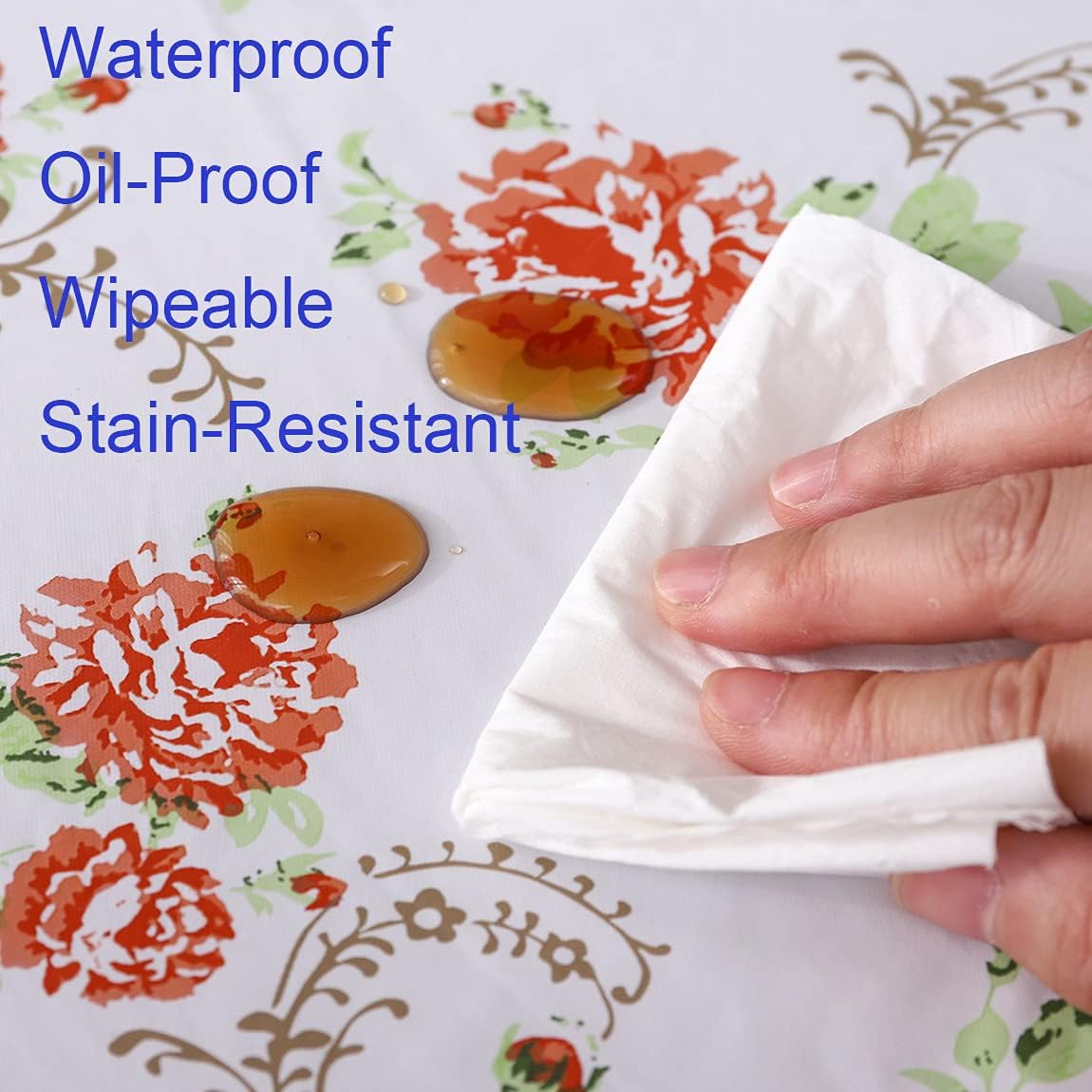 Round Vinyl Fitted Tablecloth with Flannel Backing Elastic Edge Design Table Cover Waterproof Oil-Proof PVC Table Cloth Stain-Resistant Wipeable for Round Table…