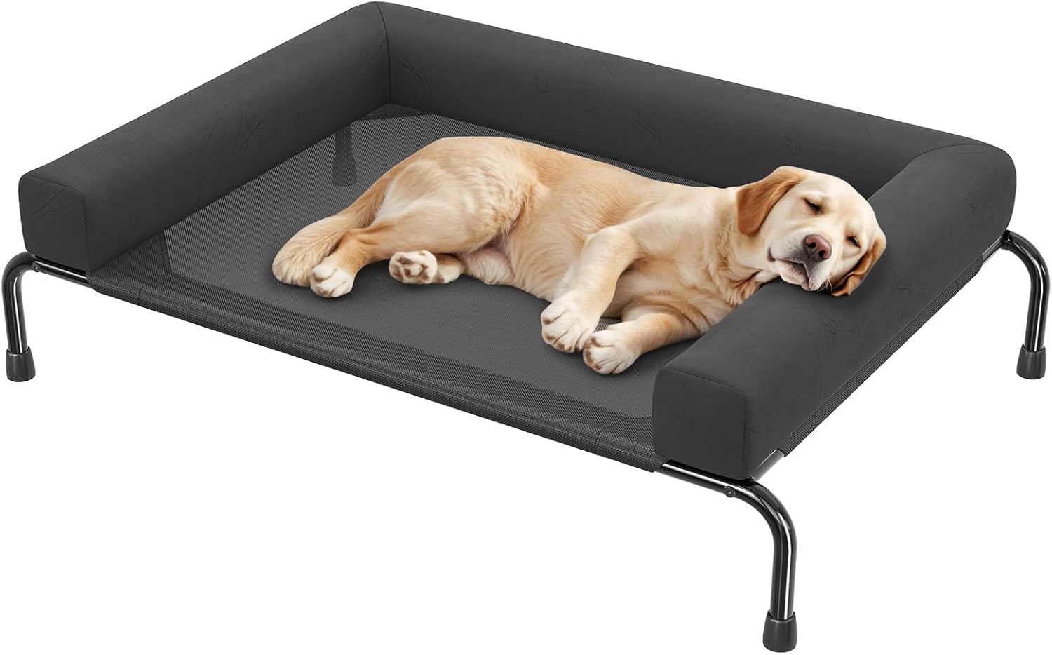 Simple Trending Elevated Cooling Dog Bed for Large Dogs - Raised Cot with 3-Sided Bolsters, Breathable 47.75x31 Inch Outdoor Pet Bed, Black