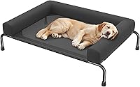Simple Trending Elevated Cooling Dog Bed for Large Dogs - Raised Cot with 3-Sided Bolsters, Breathable 47.75x31 Inch Outdoor Pet Bed, Black