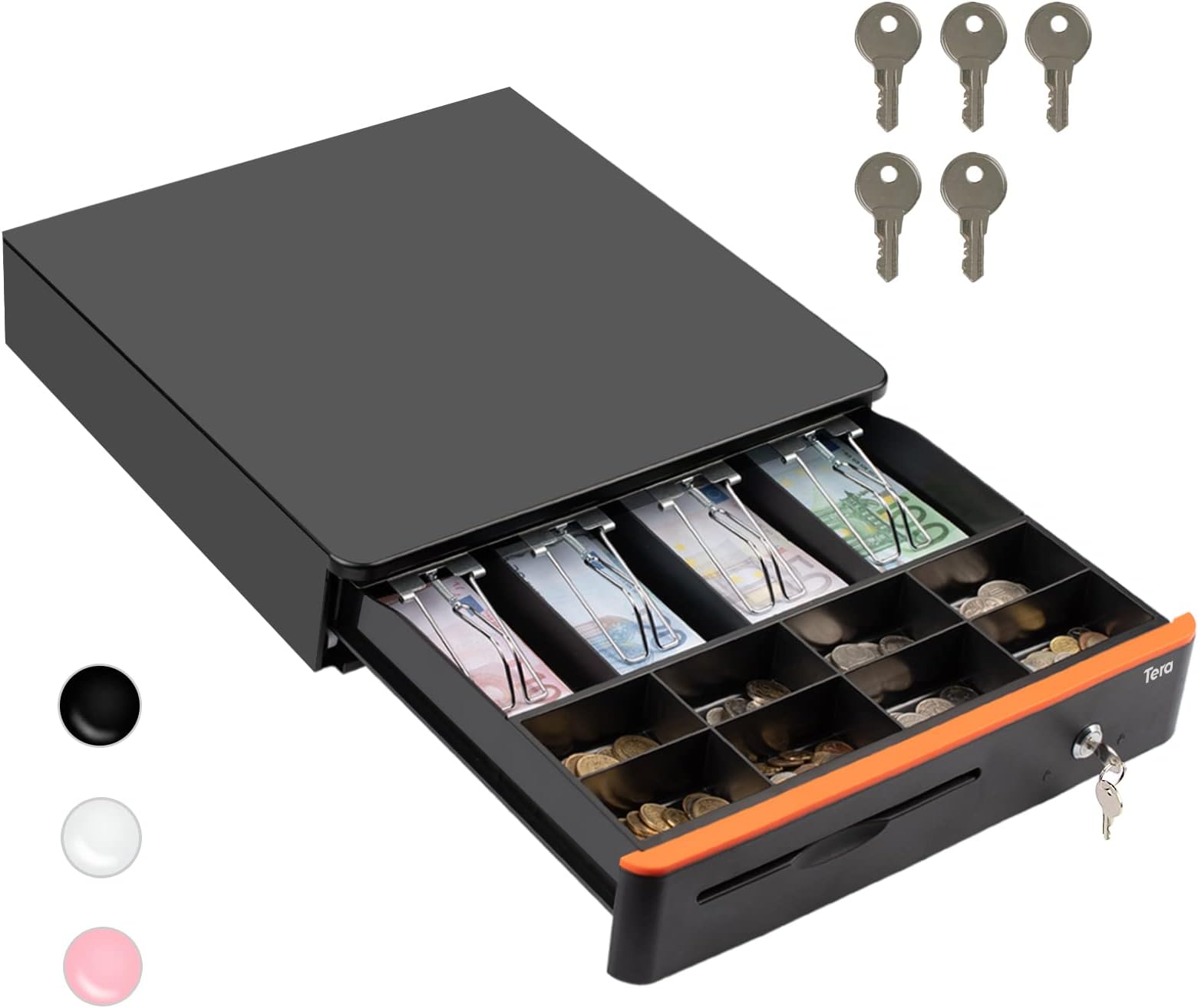 Cassetto Contanti Tera KL380-CF - Apertura Manuale/Automatica, 4 Scomparti Banconote, 5 Monete, 30x24 Cm - Foto 8