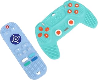 2 Pack Baby Teething Toys, Silicone TV Remote Control Shape Teething Toys Educational Chew Sensory Teethers (Blue Cyan)