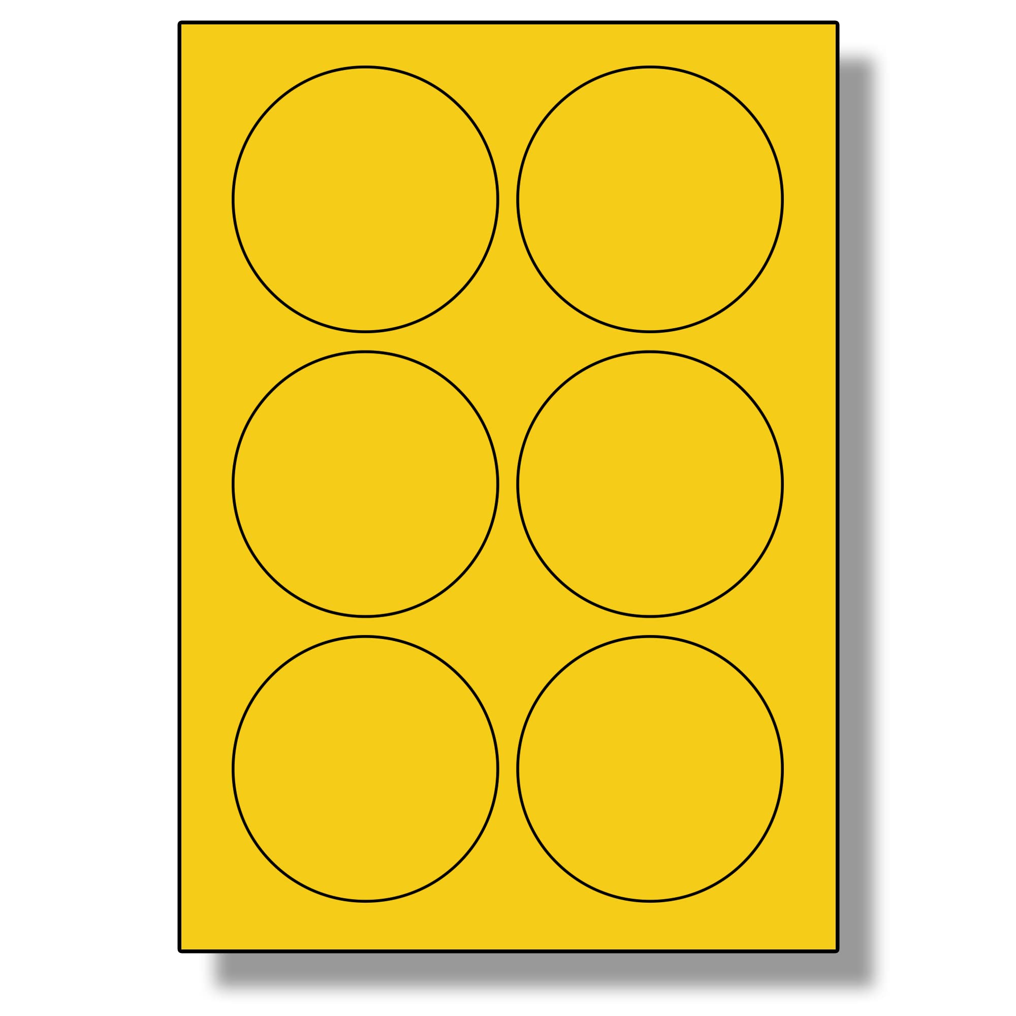 Label Planet® 6 Per Page/Sheet, 50 Sheets (300 Large Yellow Round Sticky Labels), Matt Permanent A4 Circular Coloured Stickers, LP6/85RC, 85MM Diameter Circles, for All Uses