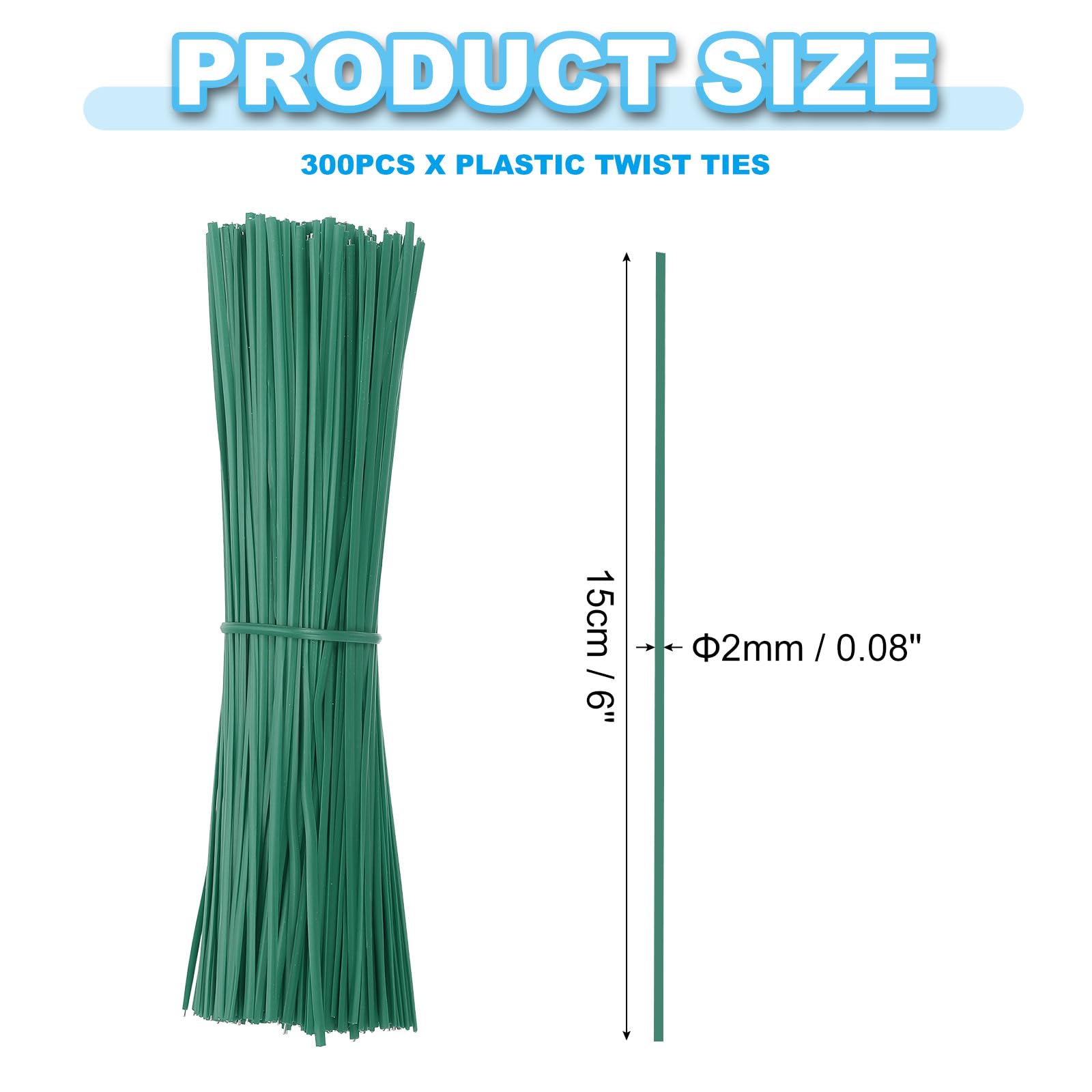 PATIKIL Plastic Twist Ties, 300 Pcs 6 Inch Reusable Cable Ties, 0.08 Inch Wide Bag Coated Ties for Household and Office Use Glass Green - Image 2