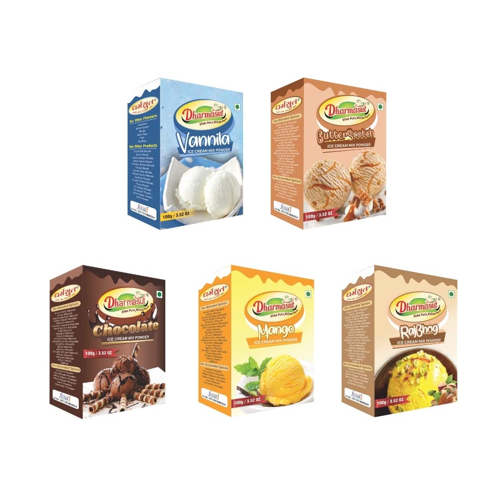 DHARMASUT Vanilla + Butter Scotch + Chocolate + Mango + Rajbhog Ice Cream Powder 500 Gm