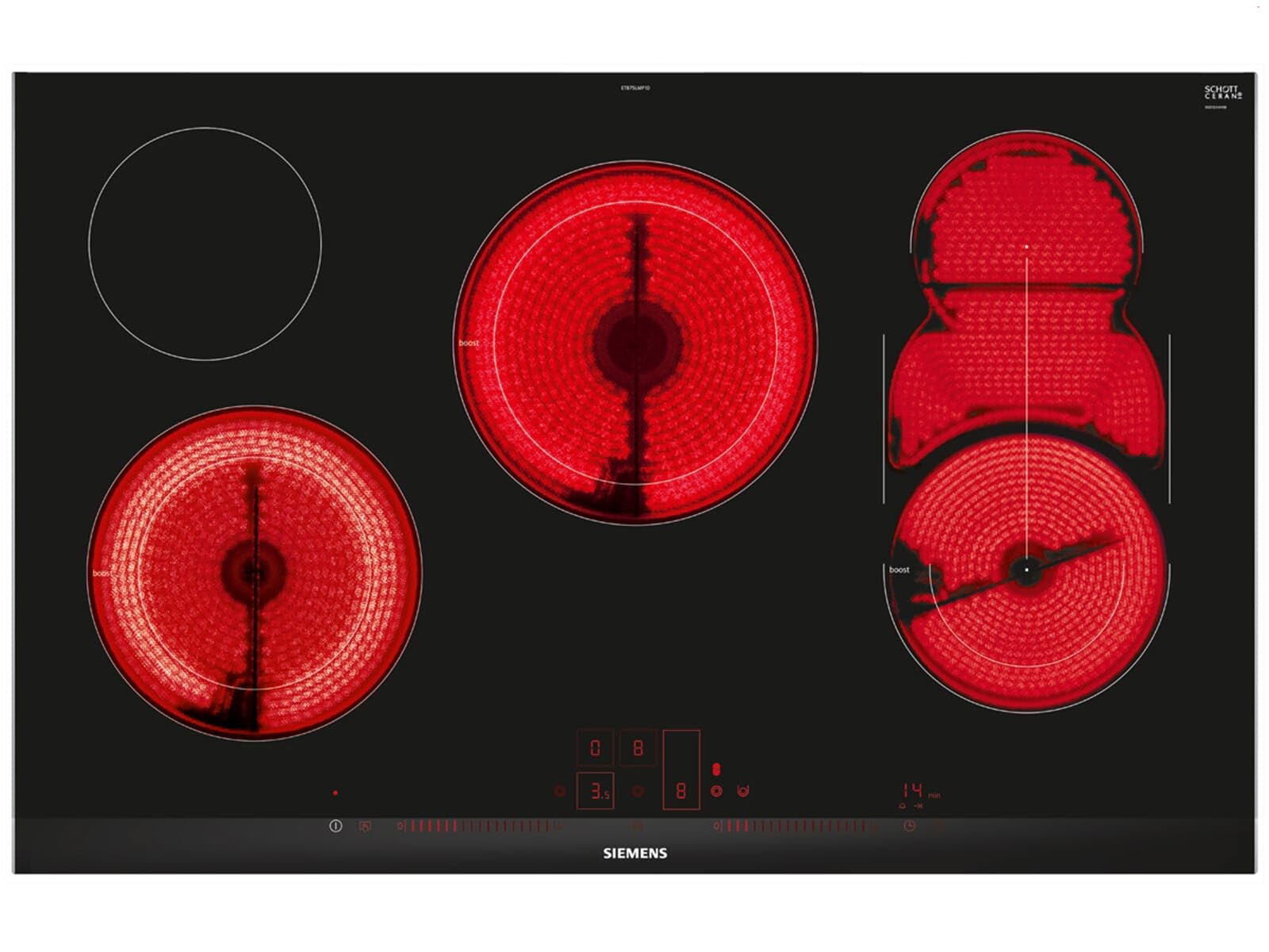 Siemens ET875LMP1D iQ500 Kochfeld Elektro/Glaskeramik / 81,2 cm/Timer mit Ausschaltfunktion, Schwarz