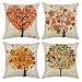 AtHomeShop Juego de 4 fundas de cojín de 40 x 40 cm, fundas de cojín en lino con hojas de flores y árbol, suaves, cuadradas para sofá, dormitorio, salón, decoración, naranja, juego de 3 (sin relleno)