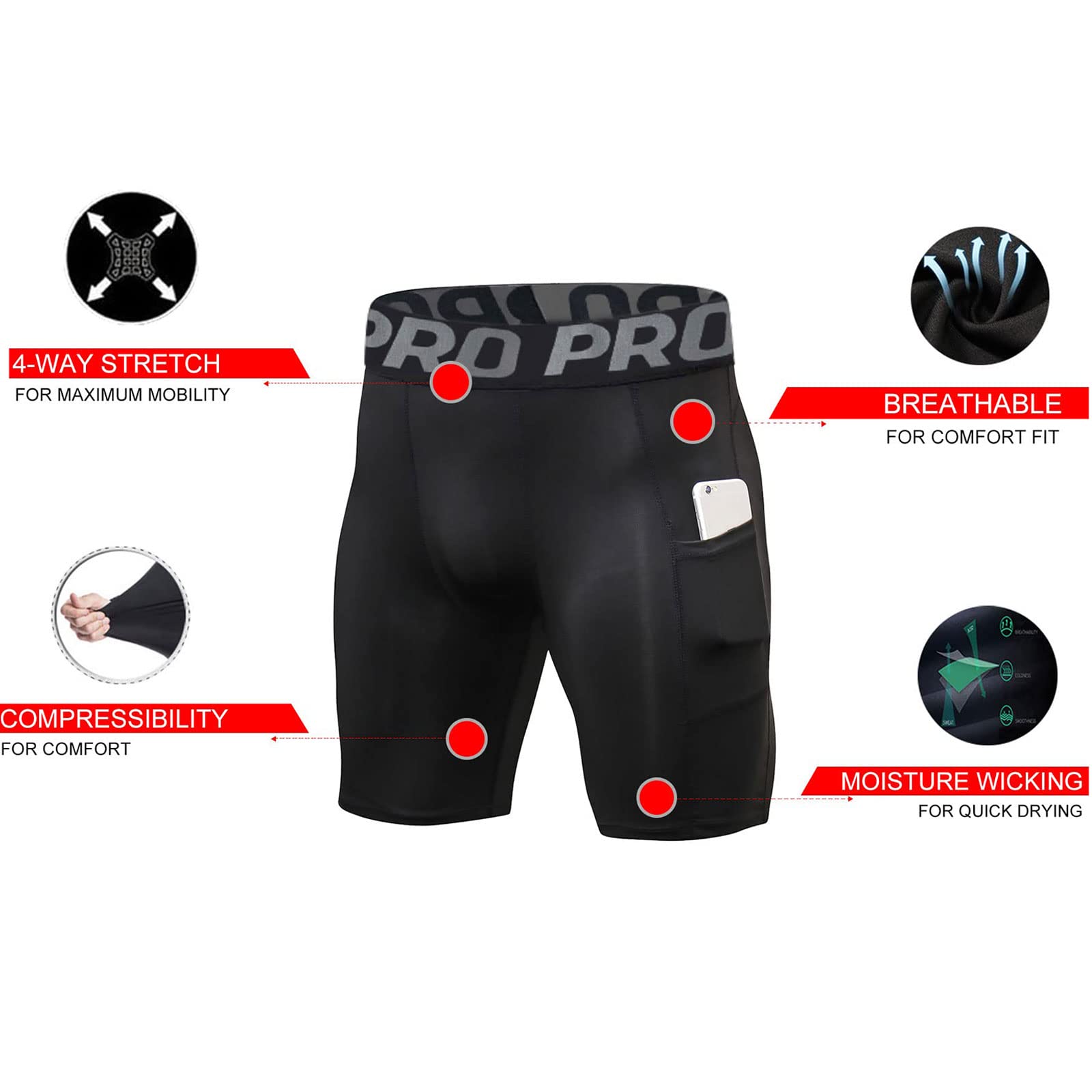 LANBAOSI Pantaloncini a Compressione da Uomo con Tasche Gym Yoga Athletic Quick Dry Underwear Collant Leggings Set di 2