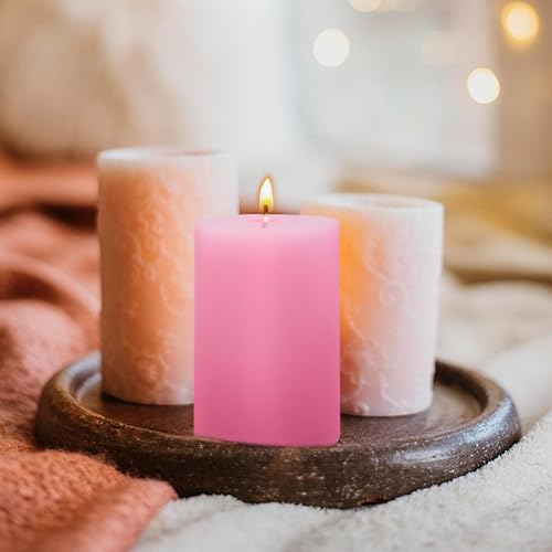 Miniatura 7 de Paquete de 6 velas de pilar rosas de 2.75 x 4 pulgadas, velas cilíndricas sin perfume de cera cilíndrica para mesa del hogar, vacaciones, fiesta,