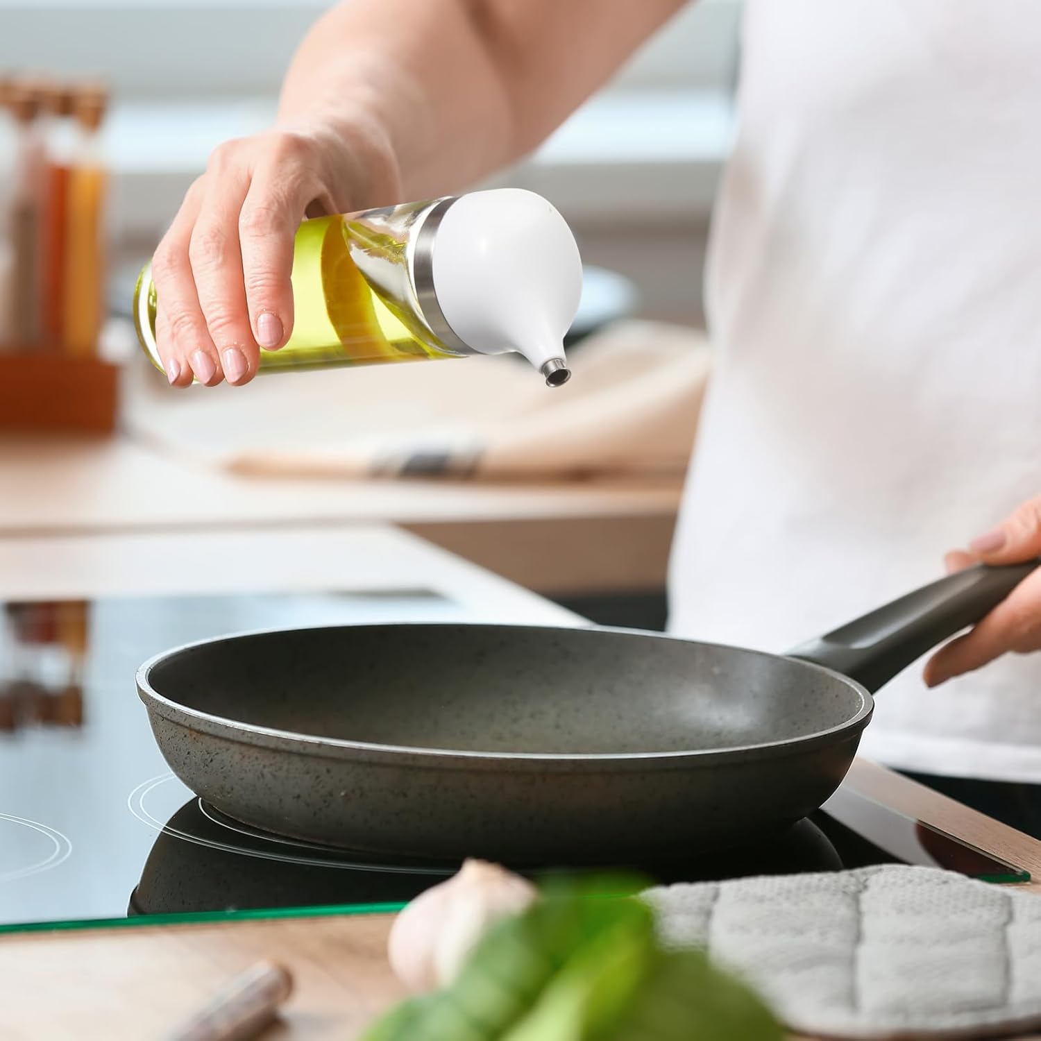 Glass Soy Sauce Dispenser, Small Olive Oil and Vinegar Dispenser, Soy Sauce Bottle, Non Drip Spout Cruet Bottle Container for Oil Vinegar Seasoning Kitchen(8 oz,White,1 Pcs) - Image 5