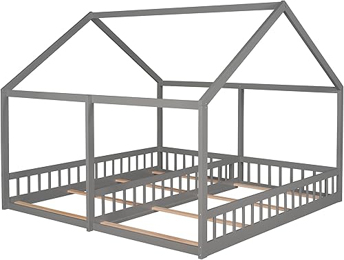 Miniatura 4 de Merax Camas de plataforma baja en forma de casa para niños y niñas marco de cama de madera para niños y niñas no necesita somier fácil de montar