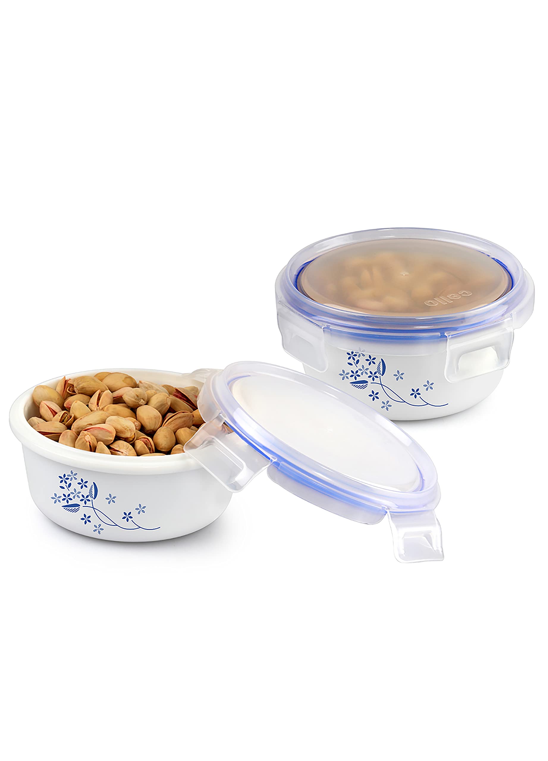 Cello bpa Free Plastic Opalware Storage Container Set, Dainty Blue, 2Pcs, White and Blue, 300 Milliliter