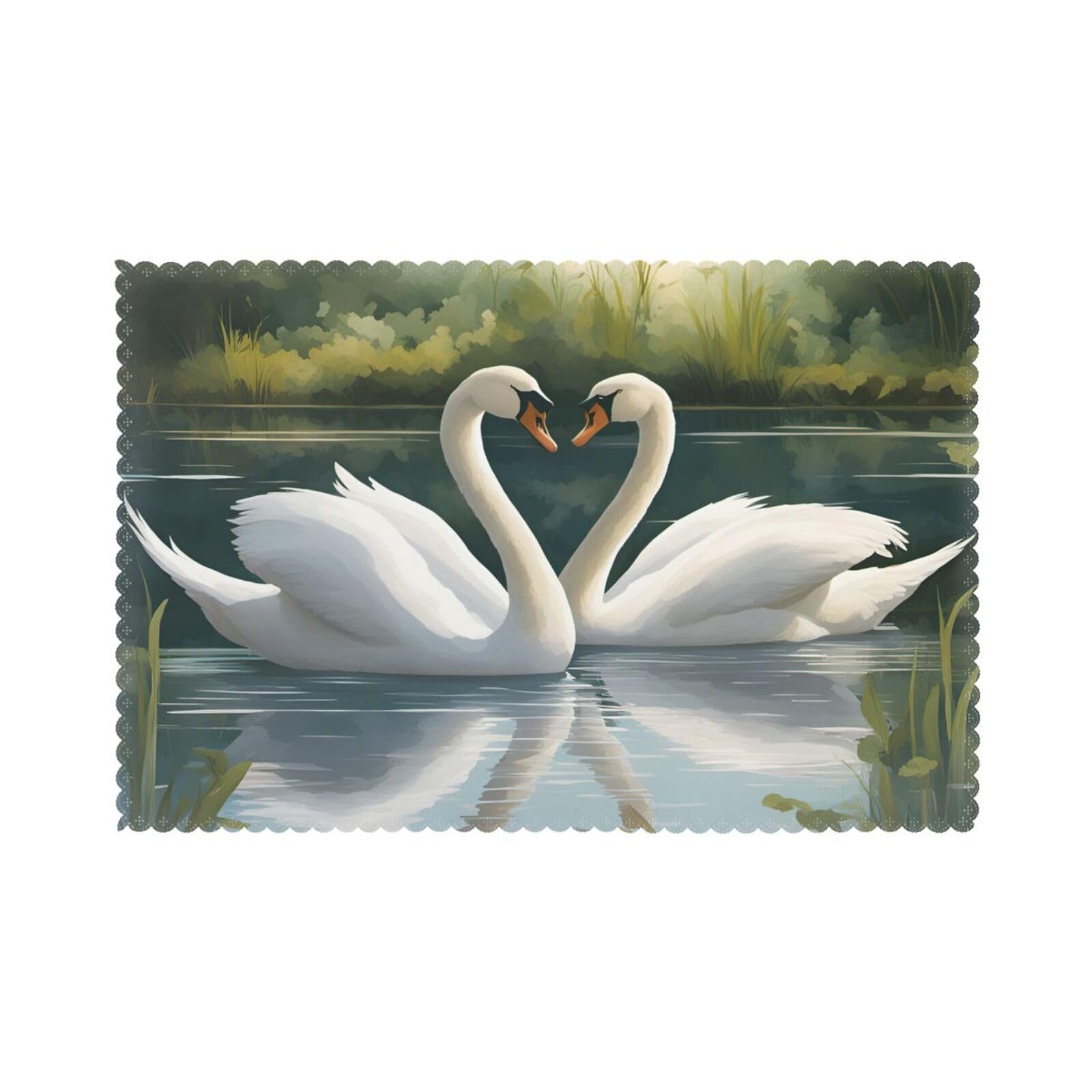 Beautiful White Swans on The Lake Print Placemats for Dining Table Set of 6 12x18 Inch Table Mats for Party Kitchen Dining.