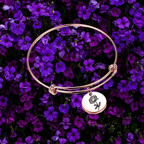 Image of Detailed Personalized Birth Flower Bracelet Birth Month Bracelet Birthday Gift for Her