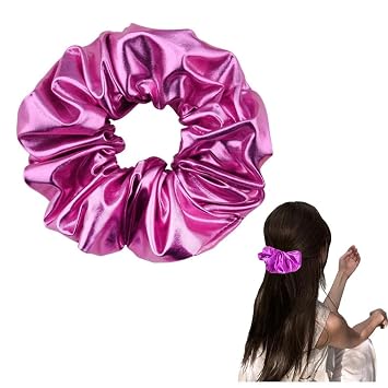 Big Shiny Metallic Scrunchies for Girls Birthday Christmas Gifts for Women Elastic Pink Hair Ties Bands Ropes Ring Glitter Ponytail Holder Scrunchies for WomenS Thick Thin Hair Accessories