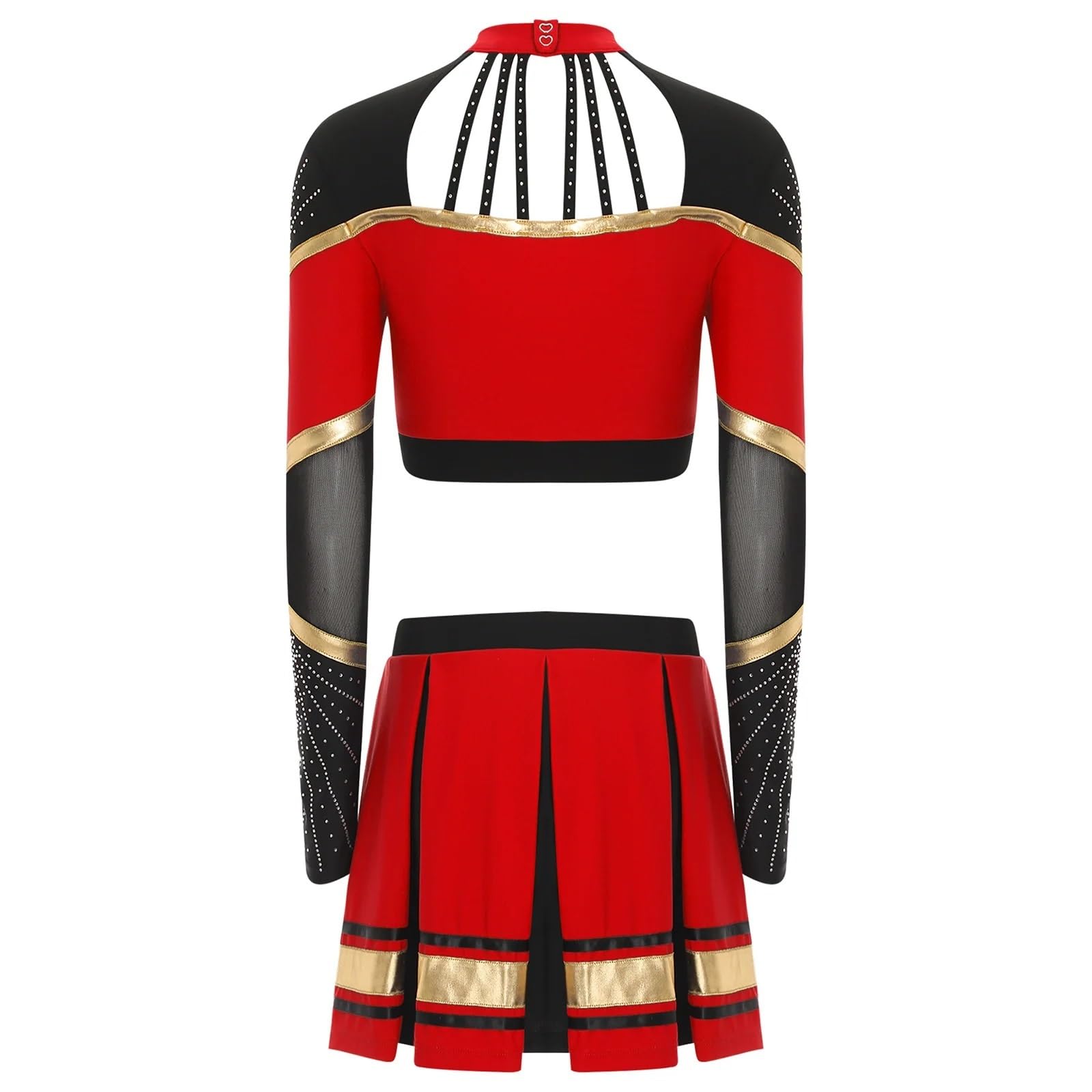 Cheerleader Kostüme 2-teiliges Cheerleading-Kostüm for Damen, Cheerleader-Tanz-Outfits, langärmelig, Pailletten, Bauchfreies Top mit Faltenrock, Set, Cheer-Uniform