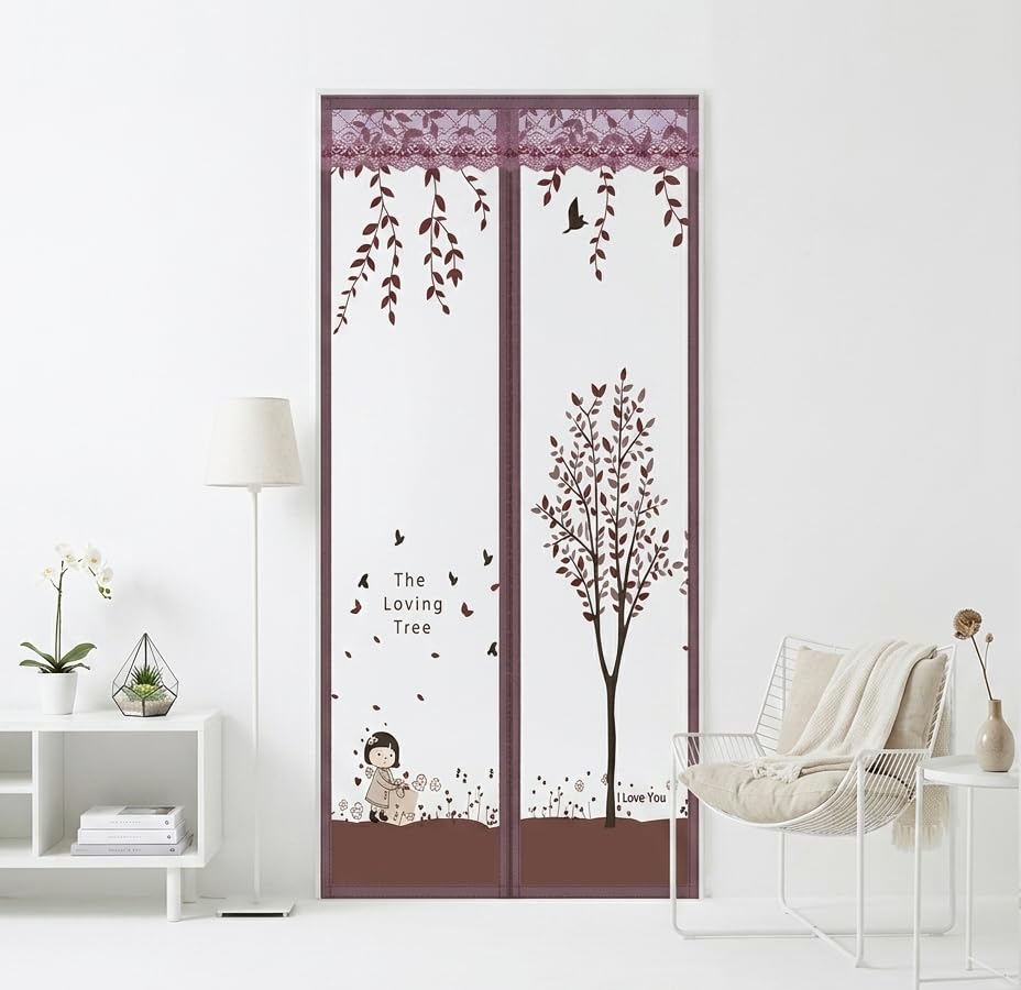 Image of Mosquito Net for Door Polyester Magnetic Curtain Auto Closing Insect Screen for All Door Types with Self Adhesive Hook Tape Auto Close Insect Screen (210 * 100 cm, Brown)