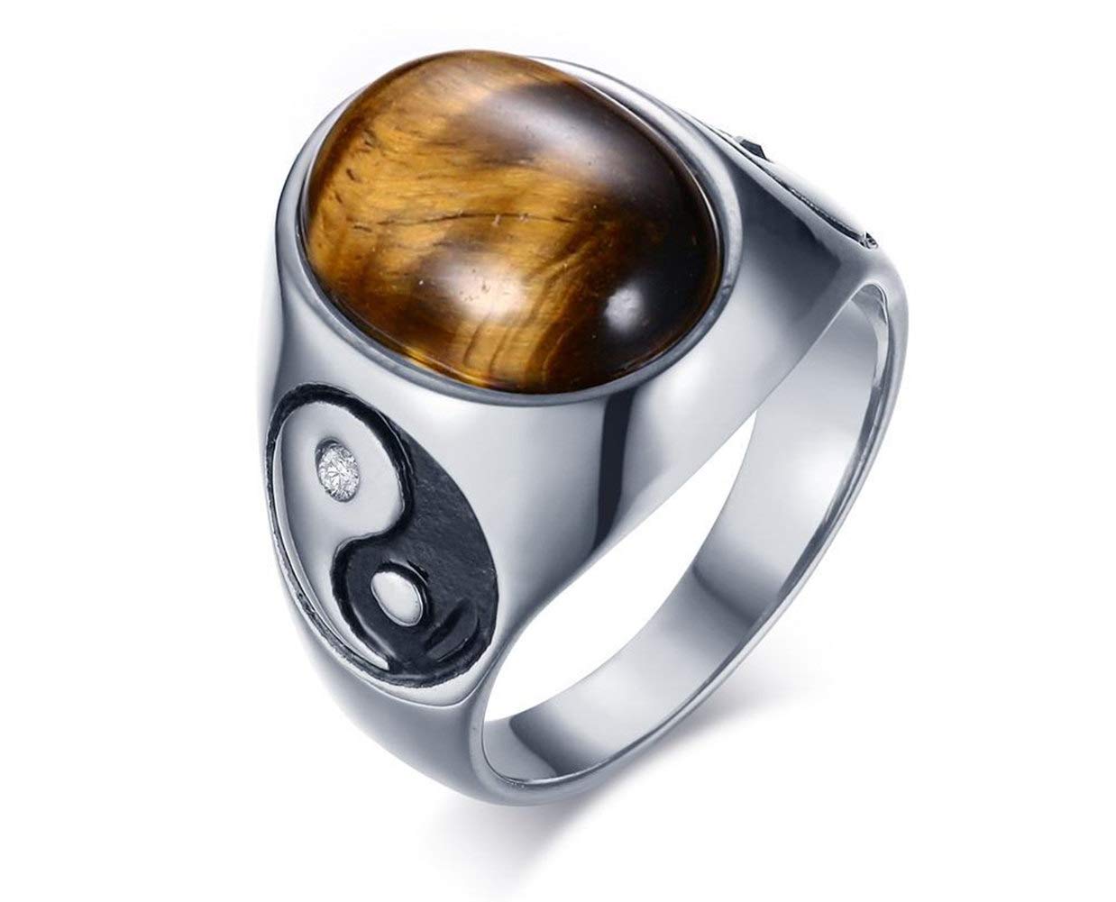 LAFATINA Anillo de Equilibrio de Acero Inoxidable con Ojo de Tigre y Yin Yang para Hombres y Mujeres, Anillos de Clase de Tai Chi de Piedra de Ojo de Tigre de Acero Inoxidable
