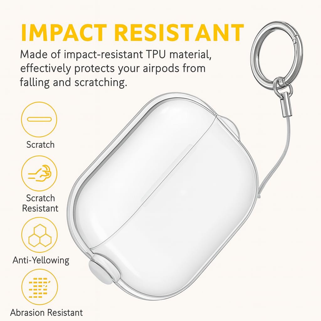 Hybrid Clear Case Cover for Apple Airpods Pro 3 (2025), Anti-Yellowing, Safety Lock, Phone Stand (Transparent Black with Lock) — Amazon image 6