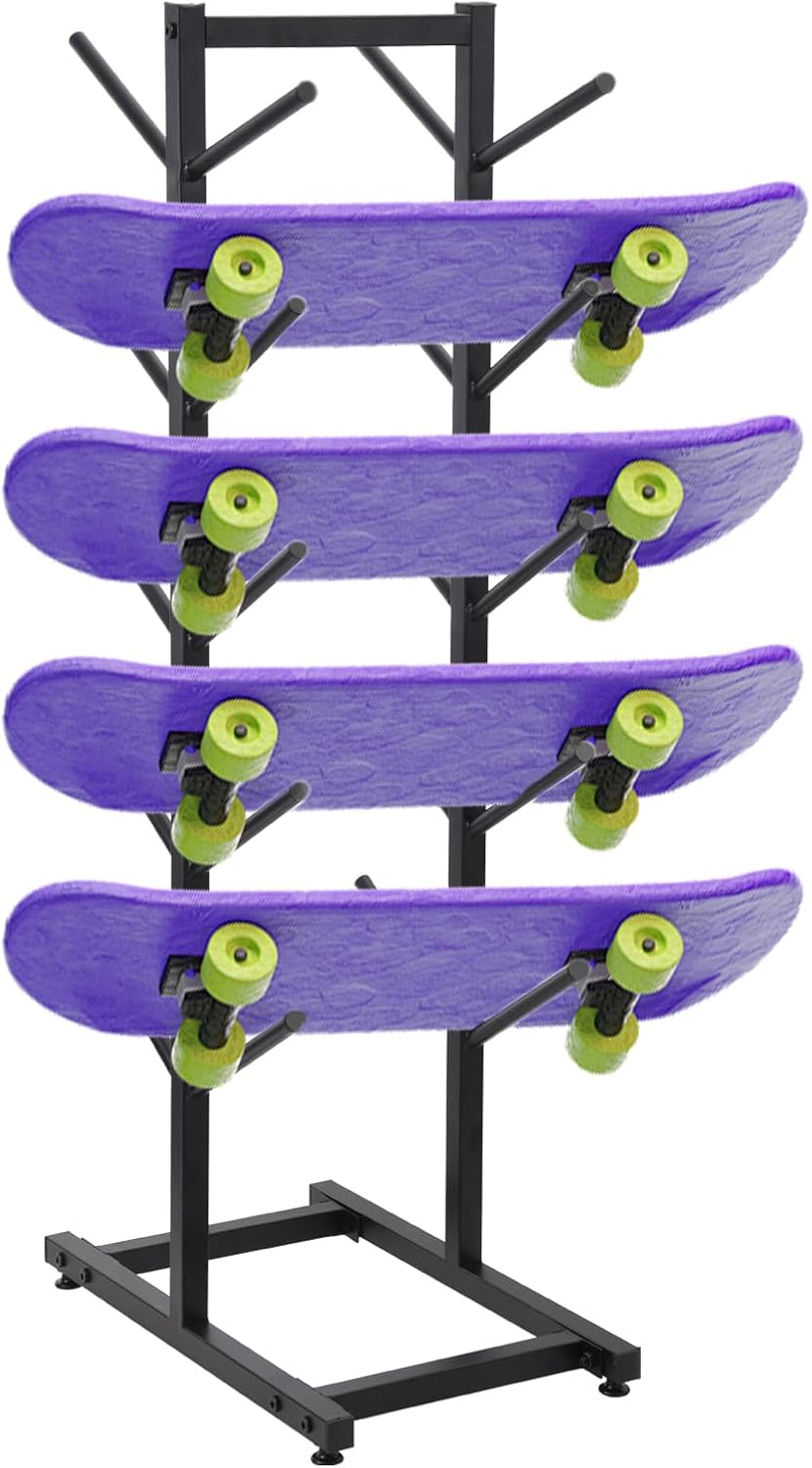 5 Tier Freestanding Skateboard Rack Double-Sided - 50x30x110cm Heavy Duty Skate Board Display Hanger Rack, hold 10 Storage Longboard Deck Organizer, for All-Mountain, Wide, Powder, back-country Skis